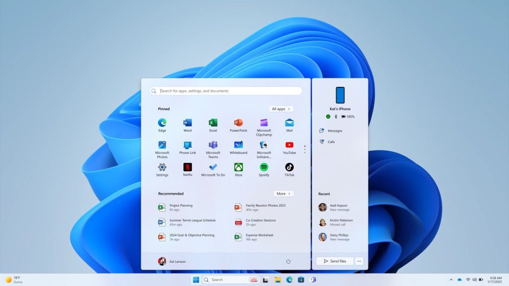 پنجره‌ی جدید Phone Link در منوی استارت ویندوز ۱۱