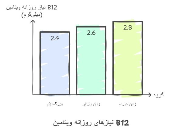 اینفوگرافیک میزان نیاز روزانه بدن به ویتامین ب۱۲