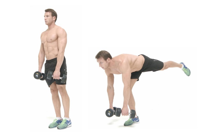 حرکات بدنسازی با دمبل؛ ۲۷ تمرین و انواع حرکات با دمبل_مجله رشد 83 ورزش با دمبل - ددلیفت دمبل تک پا
