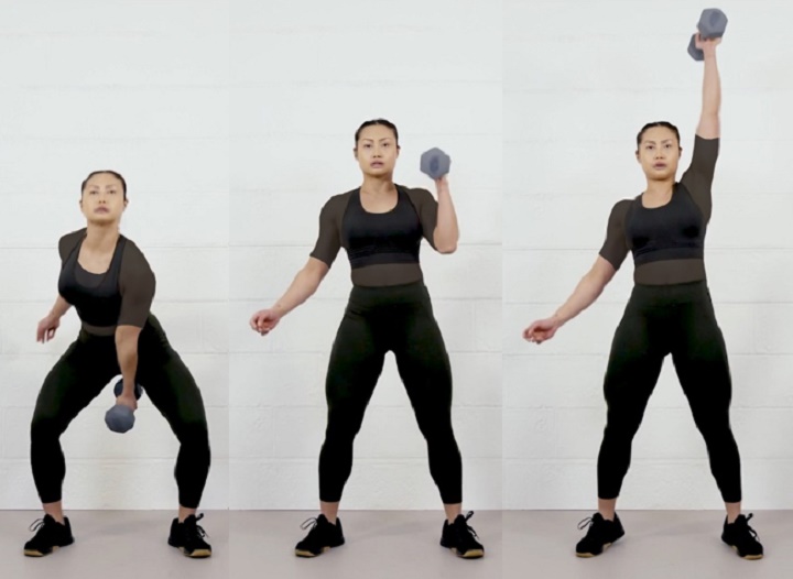 حرکات بدنسازی با دمبل؛ ۲۷ تمرین و انواع حرکات با دمبل_مجله رشد 78 ورزش با دمبل - اسکوات و پرس سرشانه