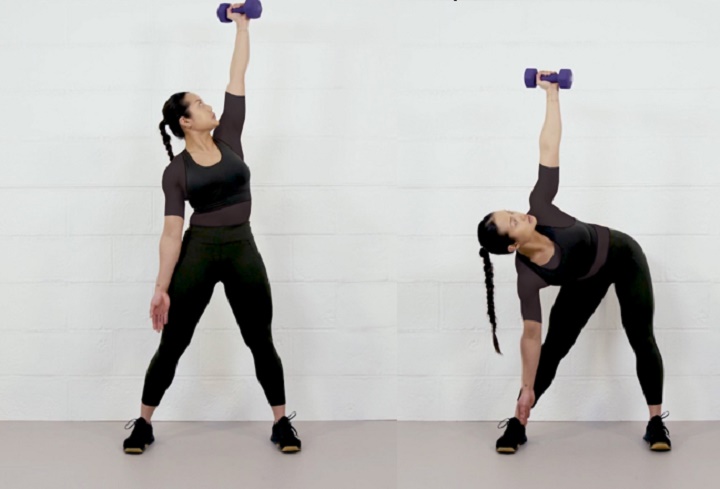 حرکات بدنسازی با دمبل؛ ۲۷ تمرین و انواع حرکات با دمبل_مجله رشد 85 ورزش با دمبل - حرکت آسیاب بادی