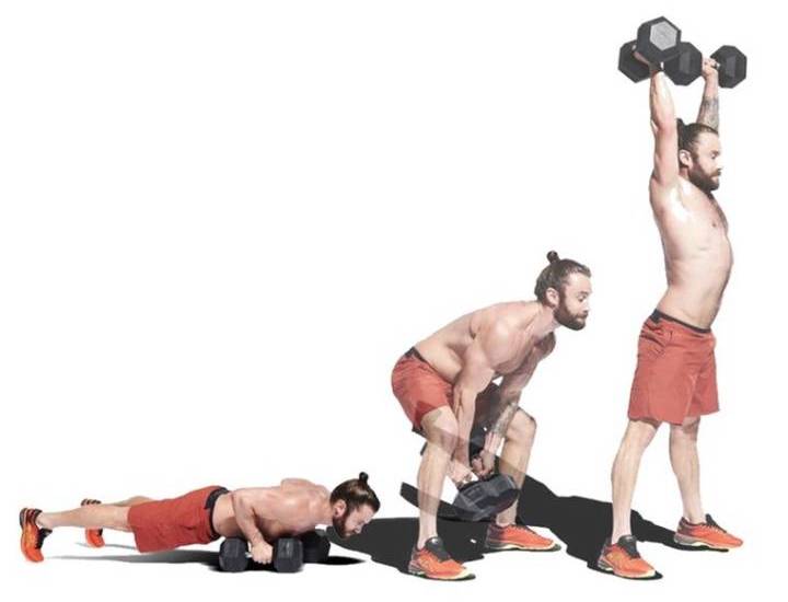 حرکات بدنسازی با دمبل؛ ۲۷ تمرین و انواع حرکات با دمبل_مجله رشد 80 حرکت Devil press، ورزش با دمبل
