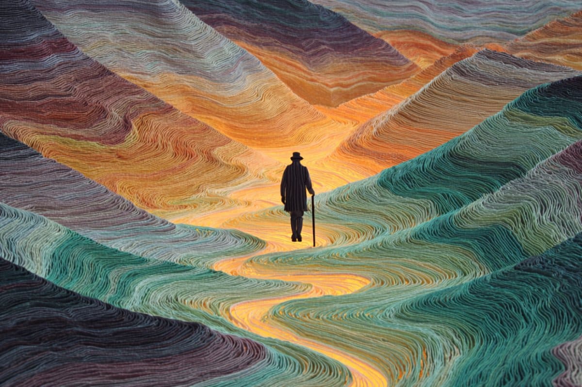 مقصد از خلقت انسان چیست؟_مجله رشد 25 مرد با عصا در میان تپه های رنگی